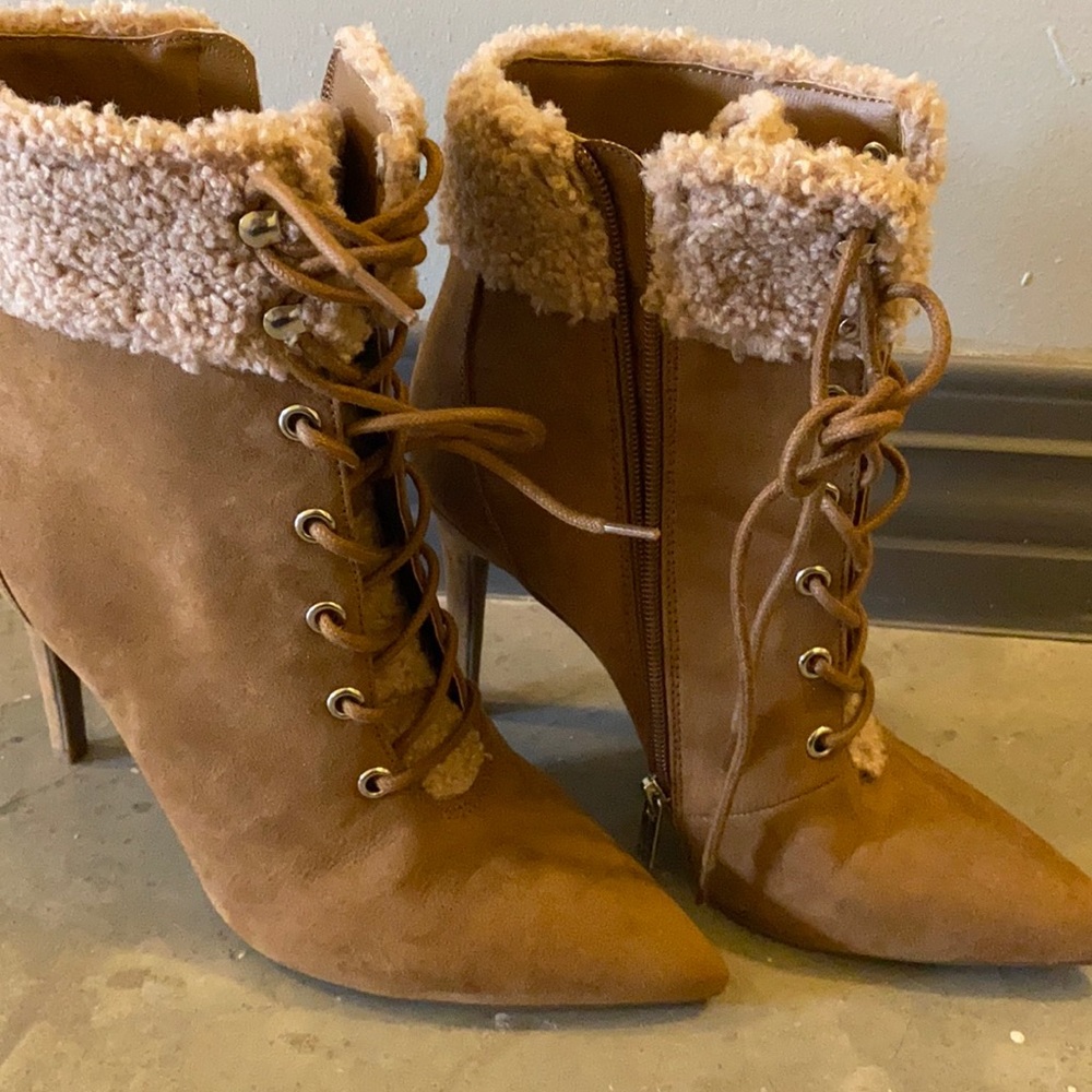 Fuzzy bootie heels